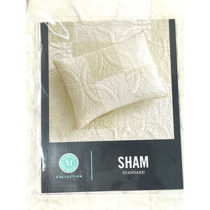Martha Stewart Collection Wedding Rings Pieced Standard Sham White Ivory Cream